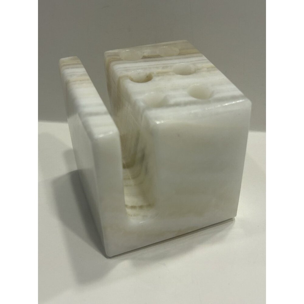 VTG MCM Onyx Cube Desktop Art Pen Organizer Letter Card Makeup Brush Holder